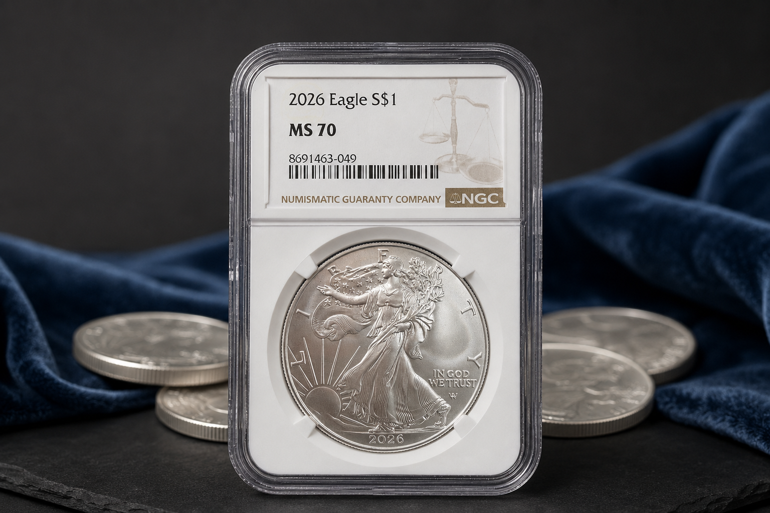 Professionally graded American Silver Eagle coin with collectible silver coins