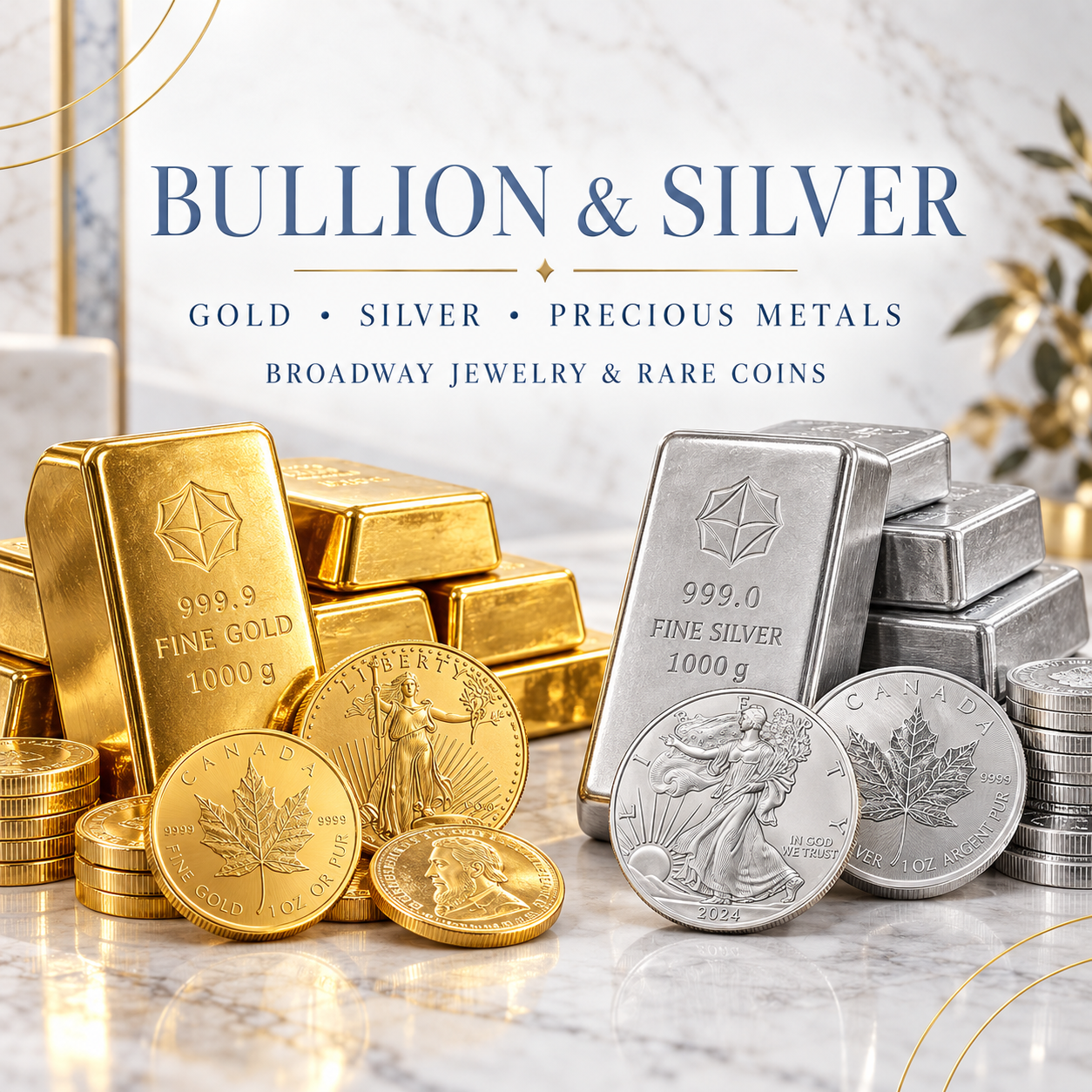 Gold and silver bullion at Broadway Jewelry and Rare Coins in Bradley IL