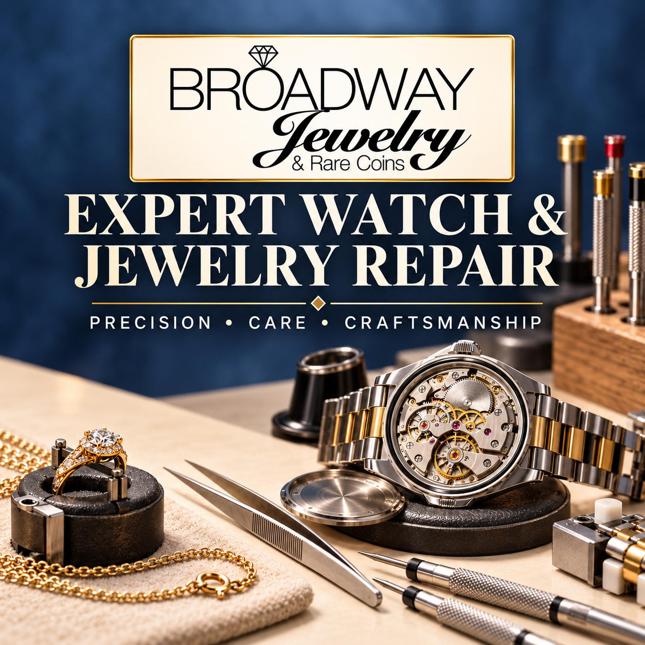 Expert watch and jewelry repair at Broadway Jewelry and Rare Coins in Bradley IL