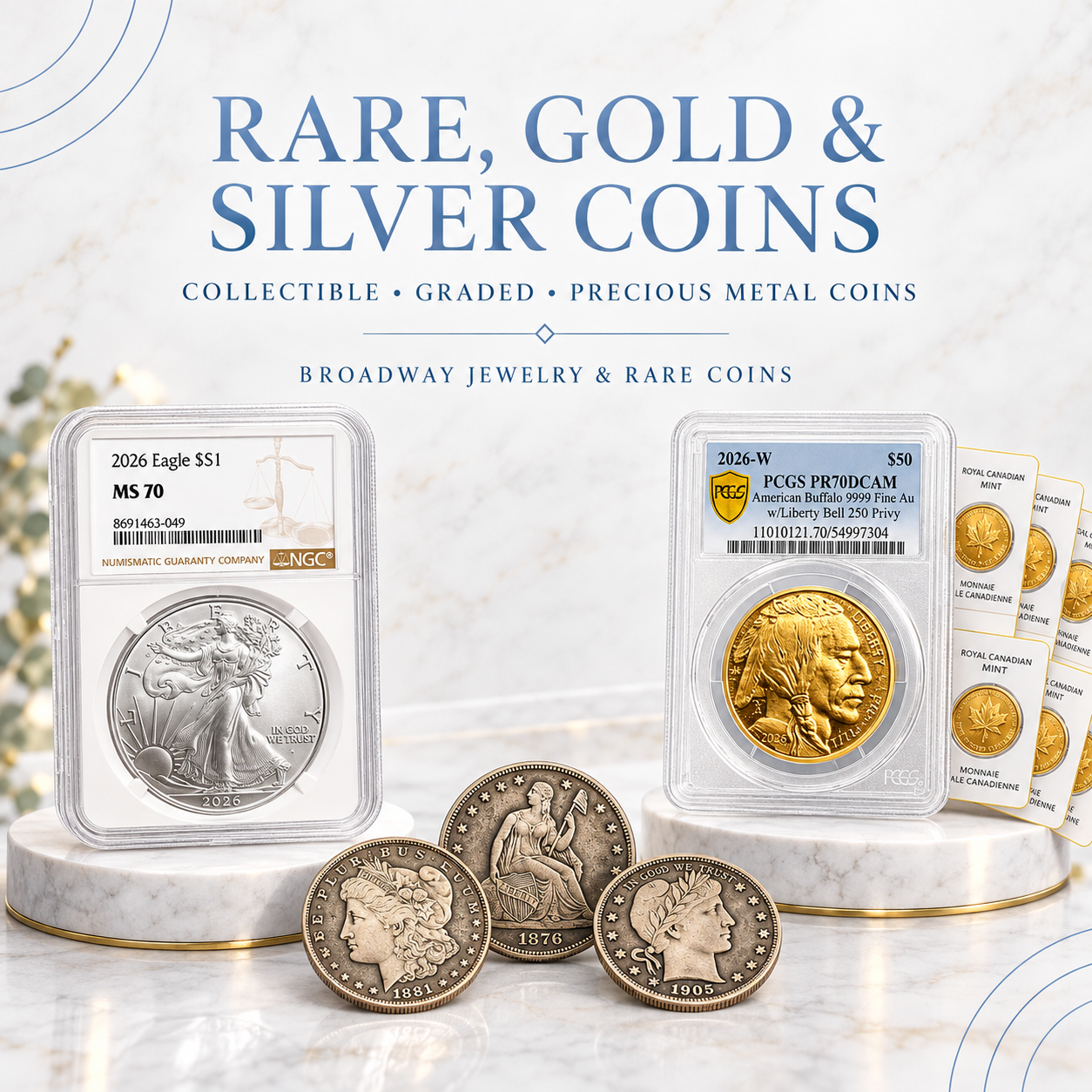 Rare gold and silver coins at Broadway Jewelry and Rare Coins in Bradley Illinois